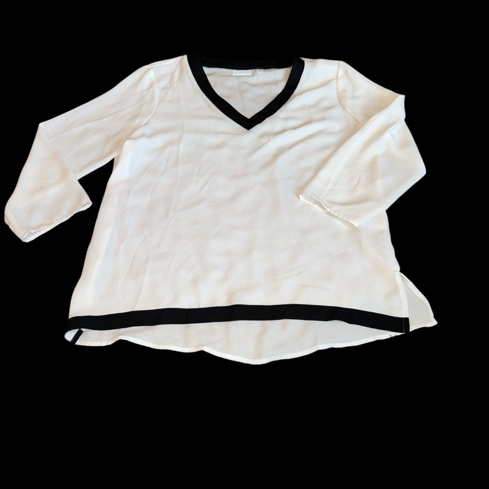 Chic V-Neck Blouse with Black Trim (XL) New York & Co